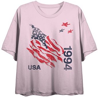 Juniors' Team Gear USA Flag Cropped Graphic Tee