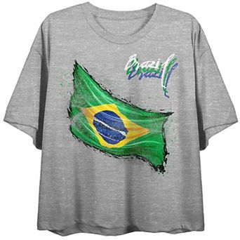 Junior's Team Gear Vintage Brazil Short Sleeve Crop Tee, Gray