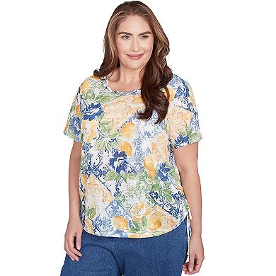Plus Size Alfred Dunner Lemon Tile Knotted Crewneck Top