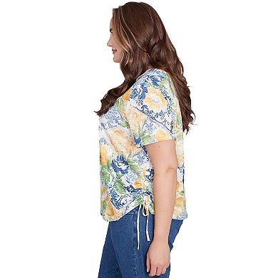 Plus Size Alfred Dunner Lemon Tile Knotted Crewneck Top