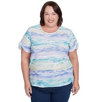 Plus Size Alfred Dunner Tied Short Sleeve Watercolor Top