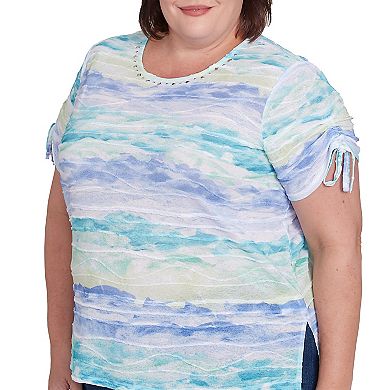 Plus Size Alfred Dunner Tied Short Sleeve Watercolor Top