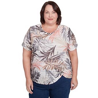 Plus Size Alfred Dunner Warm Palm Tree Short Sleeve Top