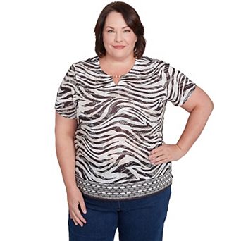 Plus Size Alfred Dunner Beaded Splitneck Animal Print Top
