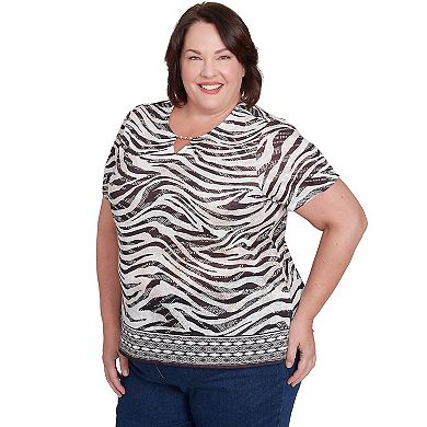 Plus Size Alfred Dunner Beaded Splitneck Animal Print Top