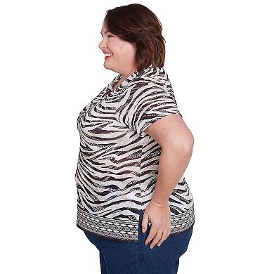 Plus Size Alfred Dunner Beaded Splitneck Animal Print Top