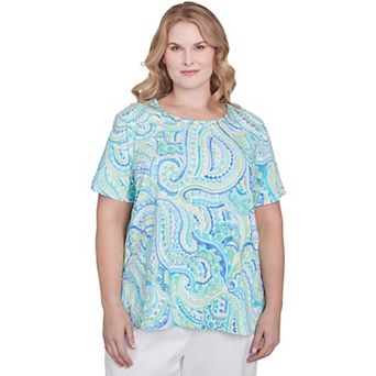 Plus Size Alfred Dunner Pleated Crewneck Paisley Top
