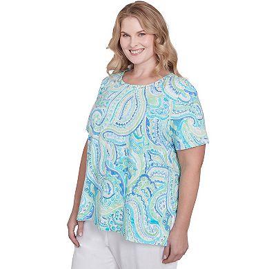 Plus Size Alfred Dunner Pleated Crewneck Paisley Top
