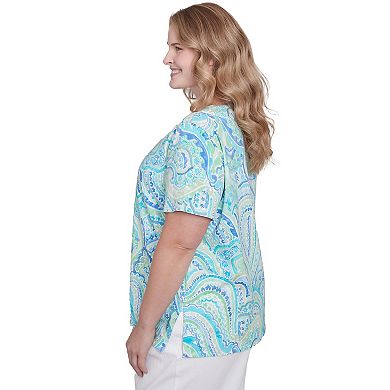 Plus Size Alfred Dunner Pleated Crewneck Paisley Top