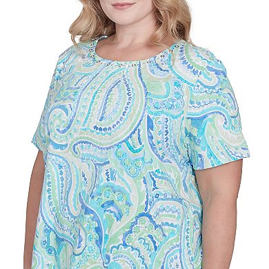 Plus Size Alfred Dunner Pleated Crewneck Paisley Top