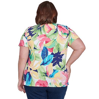 Plus Size Alfred Dunner Tropical Leaf Beaded Splitneck Top