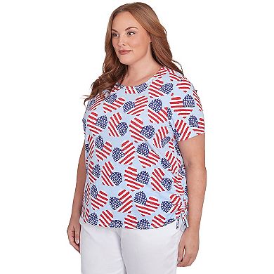 Plus Size Alfred Dunner Flag Heart Side Ruched Top