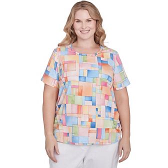 Plus Size Alfred Dunner Color Block Tile Side Ruched Top