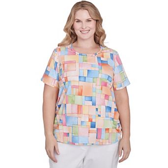 Plus Size Alfred Dunner Color Block Tile Side Ruched Top