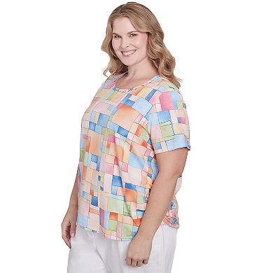 Plus Size Alfred Dunner Color Block Tile Side Ruched Top