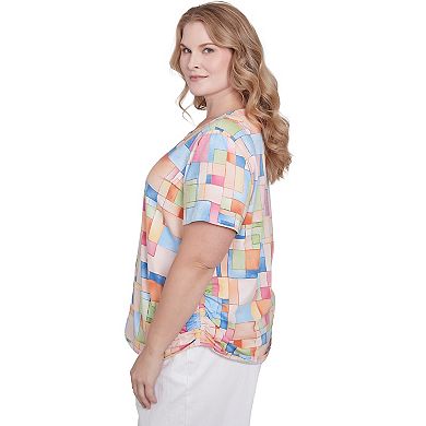 Plus Size Alfred Dunner Color Block Tile Side Ruched Top
