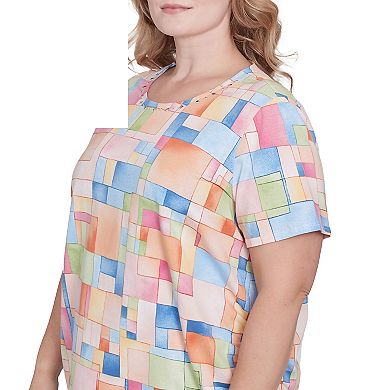 Plus Size Alfred Dunner Color Block Tile Side Ruched Top