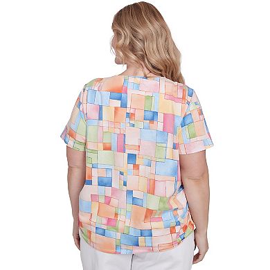 Plus Size Alfred Dunner Color Block Tile Side Ruched Top