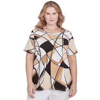 Plus Size Alfred Dunner Geometric Detailed Neckline Top