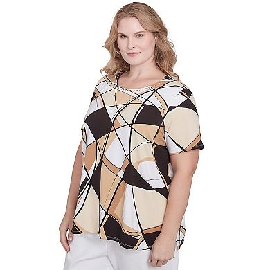 Plus Size Alfred Dunner Geometric Detailed Neckline Top