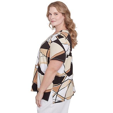 Plus Size Alfred Dunner Geometric Detailed Neckline Top