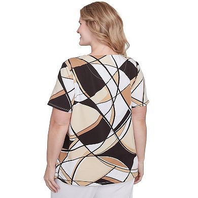 Plus Size Alfred Dunner Geometric Detailed Neckline Top