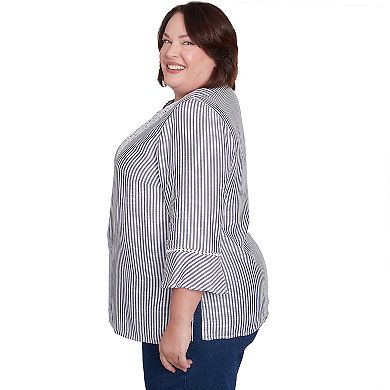 Plus Size Alfred Dunner Embroidered Splitneck Striped Top