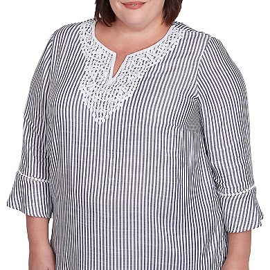 Plus Size Alfred Dunner Embroidered Splitneck Striped Top