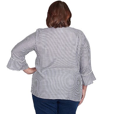 Plus Size Alfred Dunner Embroidered Splitneck Striped Top