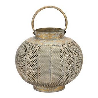 Melrose Distressed Punched Metal Lantern 8.5-Inch Table Decor
