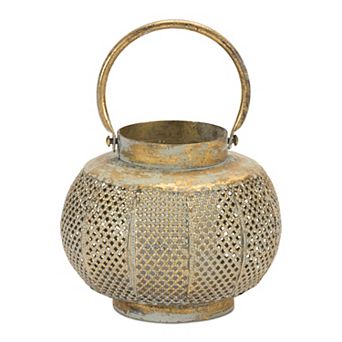 Melrose Distressed Punched Metal Lantern 7.5-Inch Table Decor