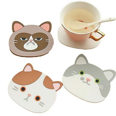 Silicone Cat Coasters Tableware Mug Mat Cushion 6 Pcs
