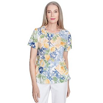 Women's Alfred Dunner Lemon Tile Knotted Crewneck Top