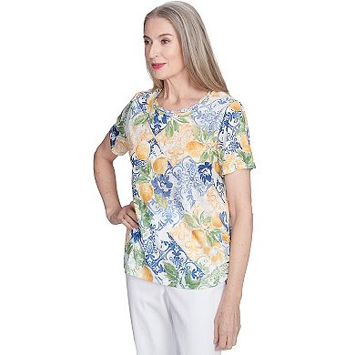 Women's Alfred Dunner Lemon Tile Knotted Crewneck Top