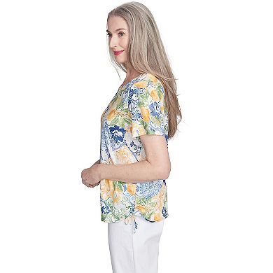 Women's Alfred Dunner Lemon Tile Knotted Crewneck Top