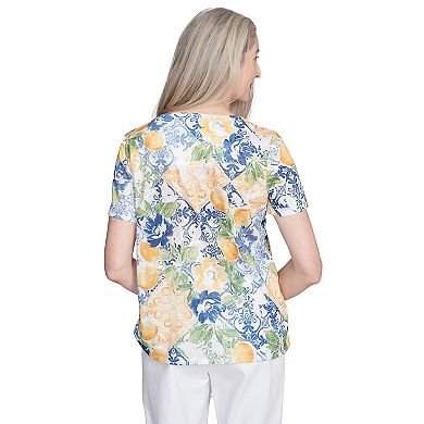 Women's Alfred Dunner Lemon Tile Knotted Crewneck Top