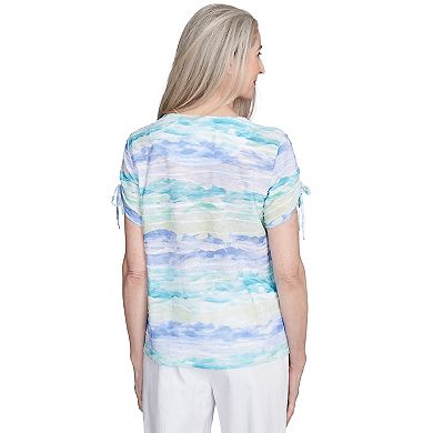Women's Alfred Dunner Tied Short Sleeve Watercolor Top