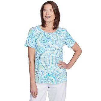 Women's Alfred Dunner Pleated Crew Neck Paisley Top