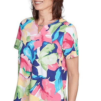 Women's Alfred Dunner Tropical Leaf Split Beaded Neck Top