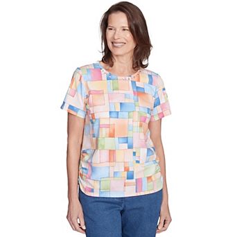 Women's Alfred Dunner Color Block Tile Top with Side Ruching