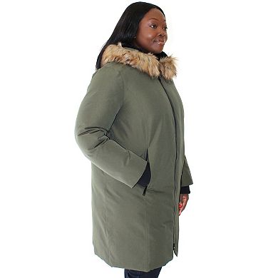 Plus Size Nine West Zip-Front Faux Fur Trimmed Hooded Puffer Coat