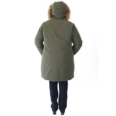 Plus Size Nine West Zip-Front Faux Fur Trimmed Hooded Puffer Coat