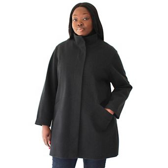 Plus Size Nine West Zip-Front Faux Wool Coat