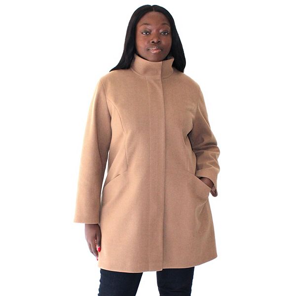 Plus Size Nine West Zip-Front Faux Wool Coat