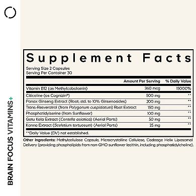 Codeage Brain Focus Vitamins + Nootropic Supplement 60 ct