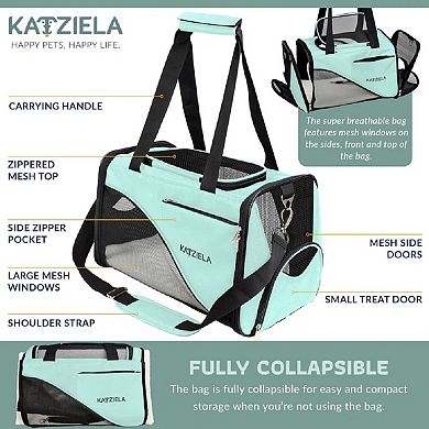 Katziela Safari Sleeper Pet Carrier - Comfortable - Airline Approved for Dogs and Cats Blue Pack 1