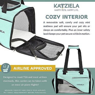Katziela Safari Sleeper Pet Carrier - Comfortable - Airline Approved for Dogs and Cats Blue Pack 1