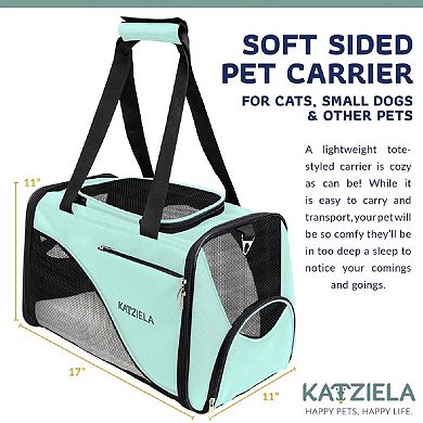 Katziela Safari Sleeper Pet Carrier - Comfortable - Airline Approved for Dogs and Cats Blue Pack 1