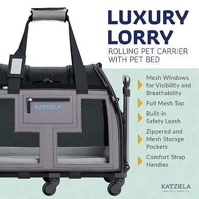 Katziela Luxury Lorry Pet Carrier With Removable Wheels And Telescopic Handle