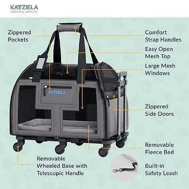 Katziela Luxury Lorry Pet Carrier With Removable Wheels And Telescopic Handle